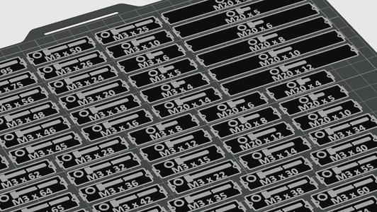 Gridfinity Bin Labels Hexagon socket head cap screws ISO 4762 former DIN 912 M2.5, M3, M4, M5, M6, M8, M10, M12, M14, M16, M18, M20