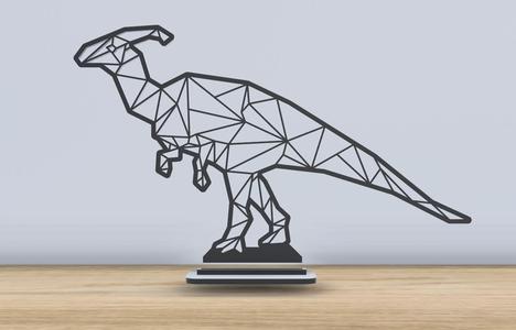 Geometric Low Poly - Parasaurolophus Dinosaur- With Stand