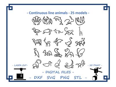 Continuous line animals - 25 models