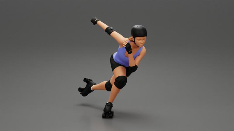 Derby girl speed skating around the bend fast