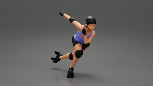 Derby girl speed skating around the bend fast