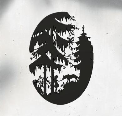 girl and wolf in forest - silhouette