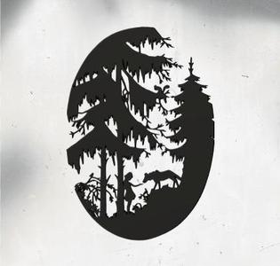 girl and wolf in forest - silhouette