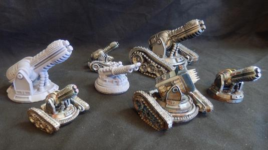 Defence turrets/cannons with optional caterpillar tracks (Sci Fi Miniatures)