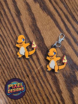 #0004 Charmander Pixel Art with Keychain