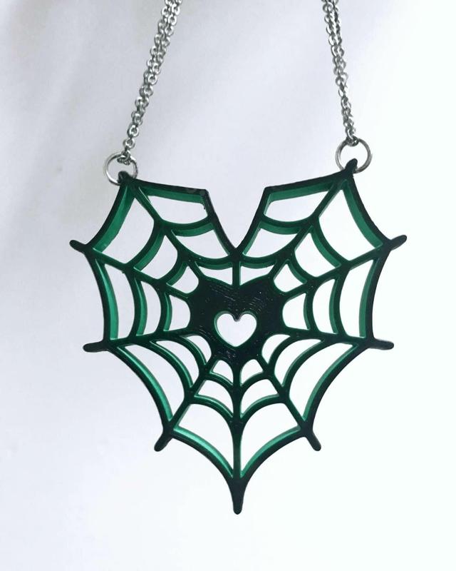 Spooky sparkly spiderweb necklace, Valentines
