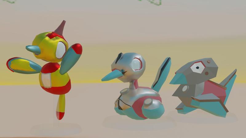 trio of iron man porygon figures