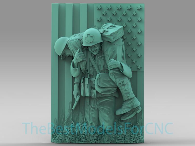 3D Model STL File for CNC Router Laser & 3D Printer Soldier Rescuing Another Soldier