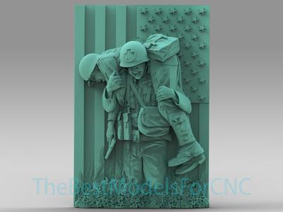3D Model STL File for CNC Router Laser & 3D Printer Soldier Rescuing Another Soldier