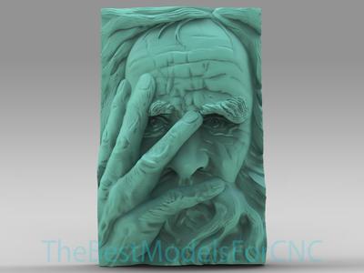 3D Model STL File for CNC Router Laser & 3D Printer old Man With Hand on Face