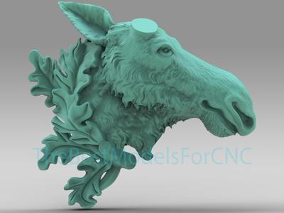 3D Model STL File for CNC Router Laser & 3D Printer Elk Head With Leaves
