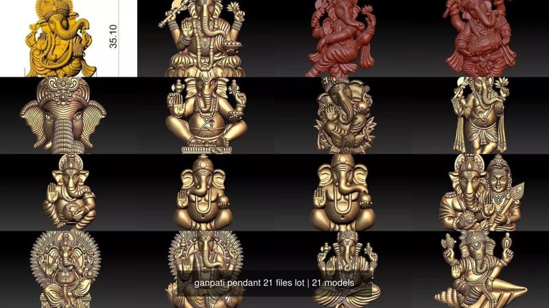 ganpati pendant 21 files lot 3D Model Collection