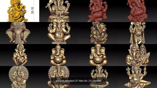 ganpati pendant 21 files lot 3D Model Collection