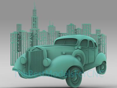 3D Model STL File for CNC Router Laser & 3D Printer Car With City Behind