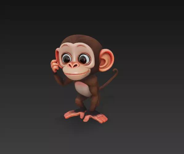 Stylized Monkey 3D Model - Cute Cartoon Animal Sculpture