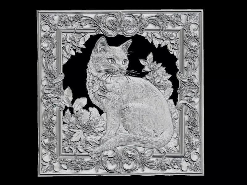 Siamese Cat Portrait Baroque Frame Sculpture
