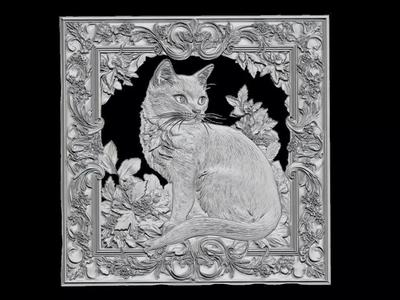 Siamese Cat Portrait Baroque Frame Sculpture