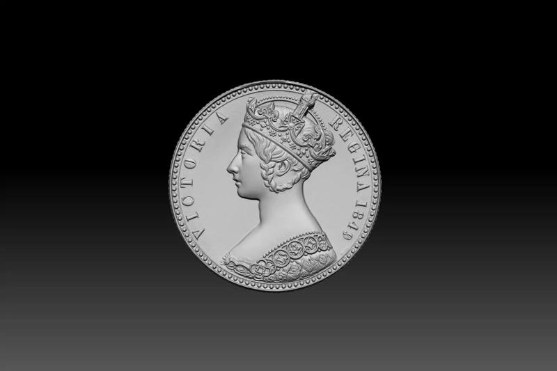 Queen Victoria coin 3D STL model for 3d printing and cnc curving