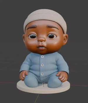 Realistic Chibi Style 3D Doll - Cute Baby with Blue Romper