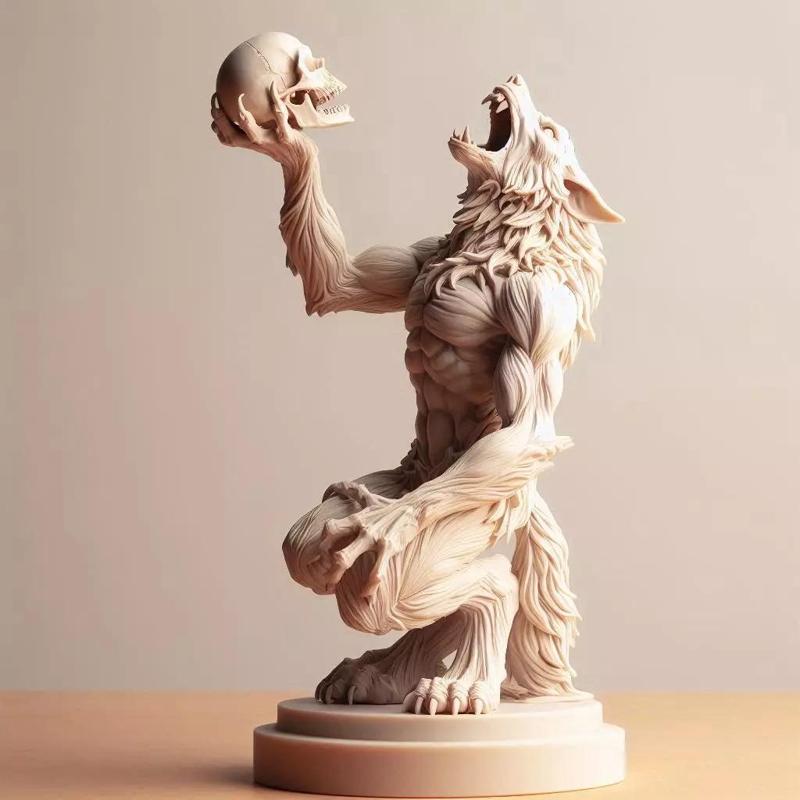582  Ivory  Werewolf  Howling with Skull  3D Model