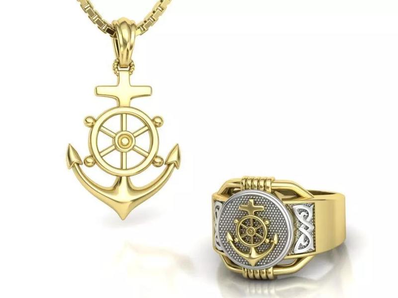 Anchor Pendant and Ring Collection Sailor Jewelry Set