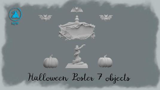 Halloween Sign Post Set – 7 Cute Miniature Objects for Dioramas & Dollhouses (Pumpkins, Bats, Creepy Vines)
