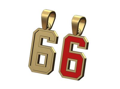 NBA font number 6 stepped enamel pendant charm with bail 3D print model