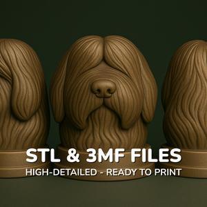 Bobtail Dog Bust - Old English Sheepdog Statue - STL 3MF - 3D Printable Dog Model - Pet Memorial