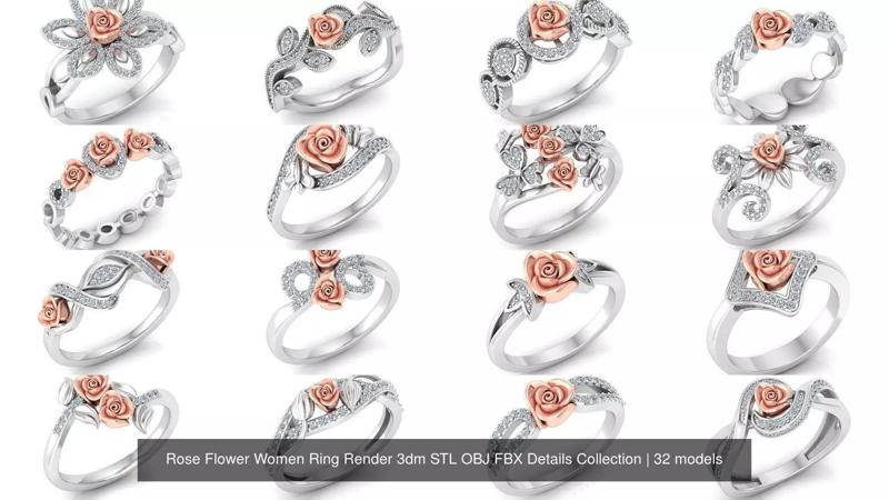 Rose Flower Women Ring Render 3dm STL OBJ FBX Details Collection