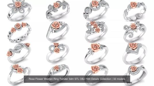 Rose Flower Women Ring Render 3dm STL OBJ FBX Details Collection