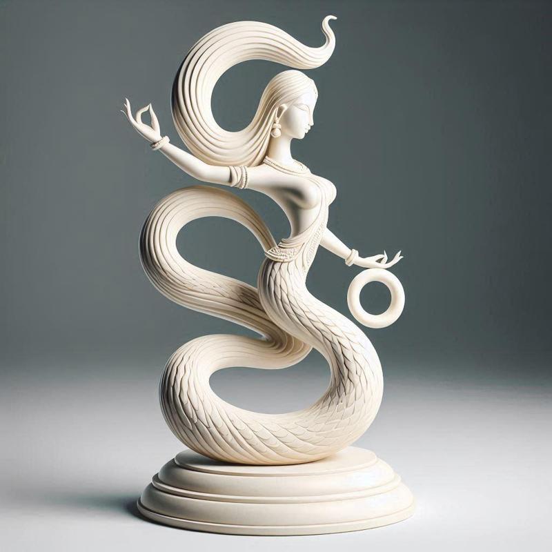 64 Ivory Serpent Dancer with Female Head - Indian Minimalist Statue