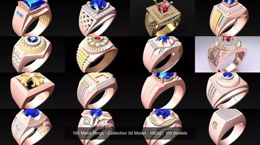 100 Mens Rings - Collection 3d Model - ME02