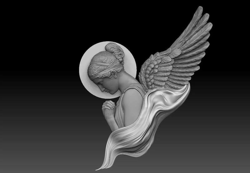 classical angel tattoo style Bas Relief 3D print cnc