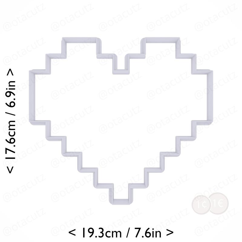 Pixel Heart Cookie Cutter 7.25in / 18.4cm