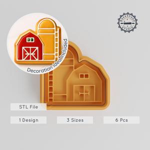 Barn Shape Cutter & Stamp, Perfect for Cookies & Fondant, 3 Sizes S/M/L, 6-Piece Farmhouse Set