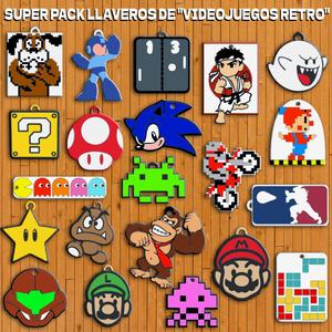SUPER PACK 21 " RETRO VIDEO GAMES " / KEY CHAIN KEY RINGS