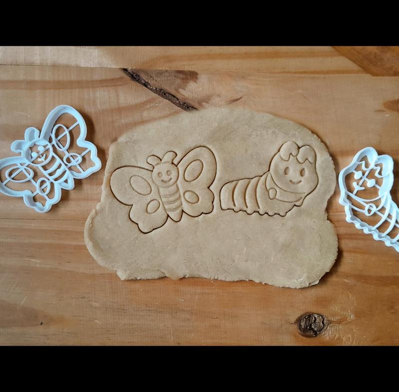 x2 Butterfly and Caterpillar - cookie cutter, dough - transformation, rebirth