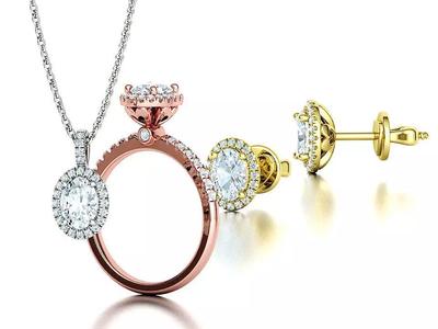 Grace Jewelry Set Ring Pendant Studs 7x5 Oval stone 3D Model Collection