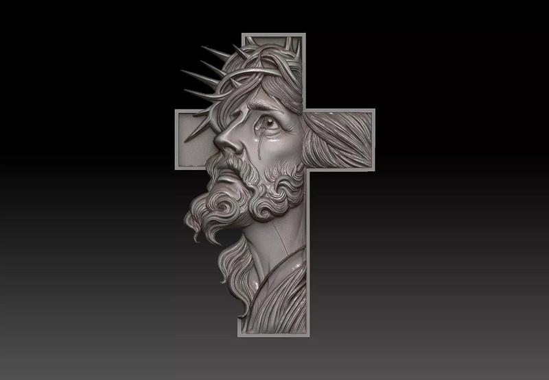 Jesus Christ Profile Relief with Cross