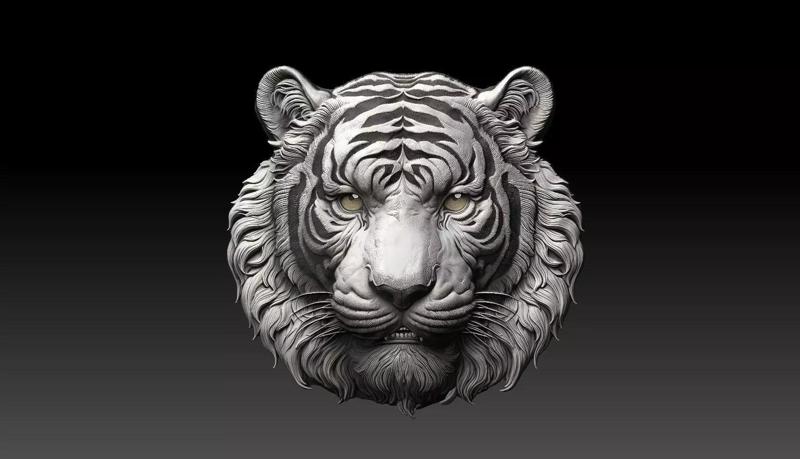 Tiger head bas relief model