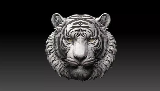 Tiger head bas relief model