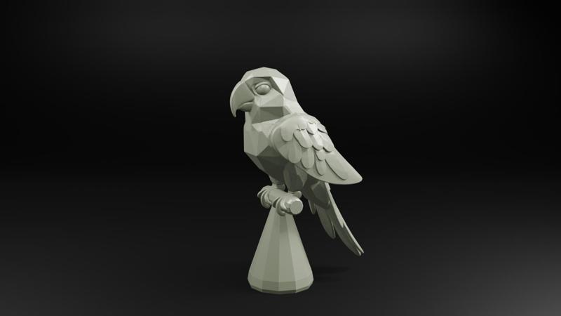 Low Poly Parrot on Stand - Stylized Bird STL File for 3D Printing v3