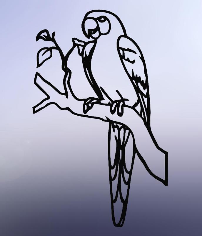 Line Art Drawing of a Parrot Sitting on a Branch