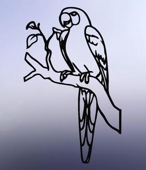 Line Art Drawing of a Parrot Sitting on a Branch