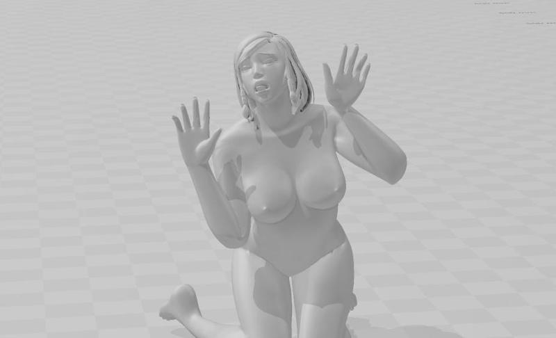 naked girl on her knees on tits sticking out her tongue