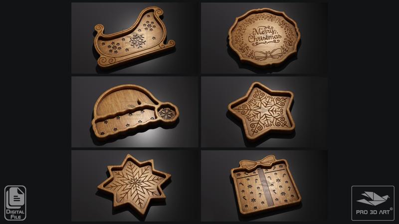 Christmas Trays Pack 3 - CNC Files for Wood (svg, dxf, eps, ai, pdf)