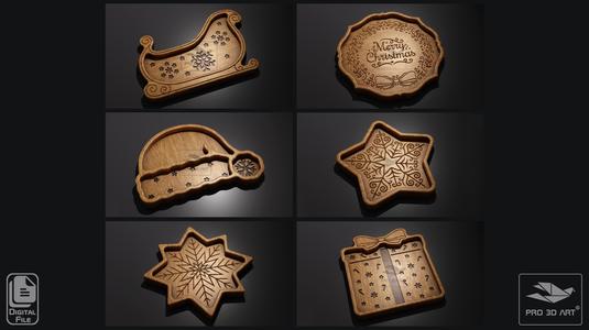 Christmas Trays Pack 3 - CNC Files for Wood (svg, dxf, eps, ai, pdf)