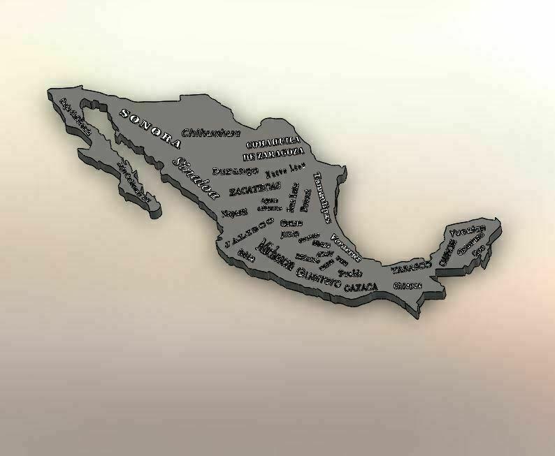 General map of Mexico with name in relief