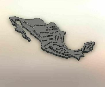 General map of Mexico with name in relief
