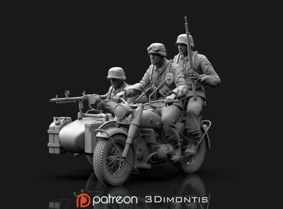 German motorcycle crew ww2 3D print model